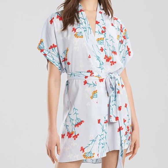 Natori Other - Josie Natori Meadow Robe Wrap  Loungewear Silver Blue Sz L NWT